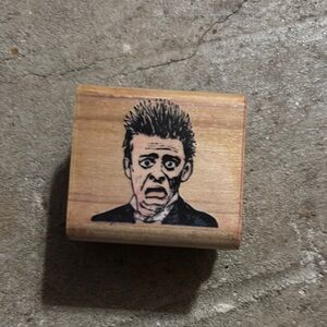 Vintage Wooden Stamp Crazed Man Face